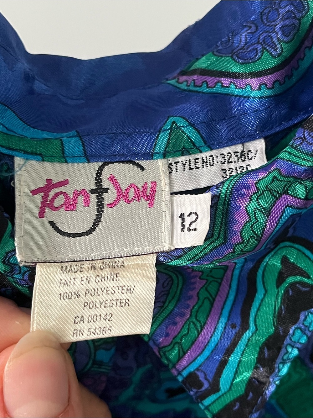 80s Vintage Blue and Teal Paisley Satin Flowy Blouse Size 12 Eclectic Bold Top - Picture 6 of 6